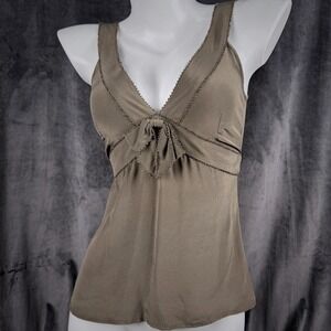 NWT Naf Naf Silk Beaded Cami Olive Bronze Y2K Minimalist Quiet Luxury 90s Top XS
